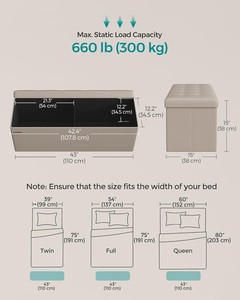 SONGIMCS MAZIE Wood Faux Leather Storage Ottoman <strong>Bench</strong> 110 cm Folding Footrest Stool <strong>End</strong> <strong>Bed</strong> Easy Assembly Living Room Bedroom - Product Image 3