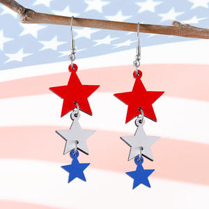 Boucles d'oreilles en bois rouge blanc et bleu étoiles épissage trois glands pendentif boucles d'oreilles pour femmes Uionen 1217 - Product Image 1