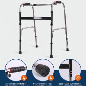 Hengshunhe <b>Walker</b> Stainless Steel Four-Legged Mobility Aid For <b>Elderly</b> And Disabled With Non-Slip Feet And Ergonomic Handles - Product Image 1