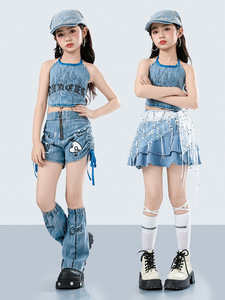Costume de danse jazz pour enfants, ensemble tendance pour filles, style hip-hop, performance de danse de rue, en polyester - Product Image 5