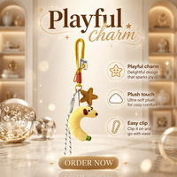 Pendentif en peluche chiot banane coloré avec pièce en cuir étoile, accessoire fantaisie pour sac à dos, clip de fixation pour sac à dos