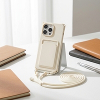 Étui Portefeuille en Silicone avec Cordon Tour de Cou et Porte-Cartes pour iPhone 16 16E 15 14 Plus 13 12 Mini 11 Pro Max XR XS – Housse Souple