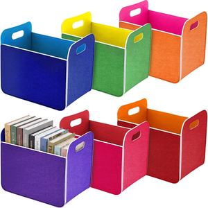 Panier de rangement en feutre coloré, lot de 6, pliable, en tissu, rectangulaire, avec poignée, pour organiser les vêtements, les livres, les jouets d'enfants - Product Image 1