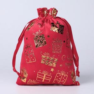 Christmas Tree Themed <b>Drawstring</b> Gift <b>Bags</b> Party Favor Packaging Set <b>Canvas</b> Festive Pouches - Product Image 2