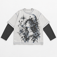 T-shirt Homme Personnalisé à Manches Longues, Style Streetwear, en Coton, avec Impression Sérigraphique, Coutures Contrastantes et Patchwork, Vente en Gros Direct Usine