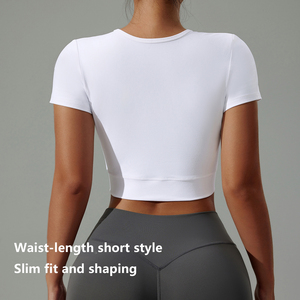 <span class=keywords><strong>T</strong></span>-<span class=keywords><strong>shirt</strong></span> de fitness pour <span class=keywords><strong>femme</strong></span> avec logo personnalisé, crop top sexy à ourlet croisé, respirant, à manches courtes, pour yoga, pilates, course à pied et entraînement en salle de sport - Product Image 2