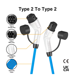 Câble de charge EV de type 2 à type 2 avec câble en TPU solide et poignée antidérapante pour la charge des véhicules électriques - Product Image 1