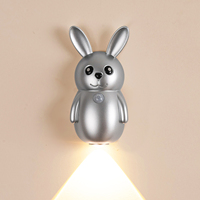 Lampe murale LED sans fil à détecteur de mouvement magnétique, rechargeable par USB, en forme de lapin de dessin animé, pour décoration créative de maison intelligente, idéale pour chevet et escalier