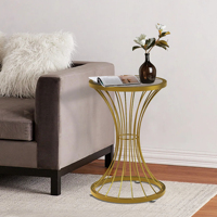 Table basse de salon, table de chevet, meuble de rangement d'angle, design moderne rustique convertible, forme sablier, plateau en bois doré
