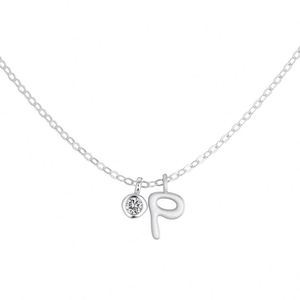 Dylam <b>Initial</b> <b>Necklace</b> Rhodium 925 <b>Silver</b> 5A Zirconia Tiny Letters -P- Monogram Pendant <b>Necklaces</b> for Women - Product Image 1