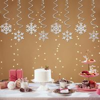 Décorations de fête de Noël Flocons de neige Blanc Argenté - Guirlandes en papier suspendues en spirale pour anniversaire thème Hiver La Reine des Neiges et Nouvel An