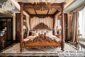 Lit rond et commode de style palais victorien, artisanat, feuille d'or Maharani, lit rond de luxe, mobilier de chambre à coucher classique européen, Mexique - Product Image 5