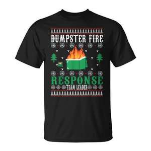 Camiseta con diseño de suéter feo navideño para el líder del equipo de respuesta a incendios en contenedores de basura - Product Image 1