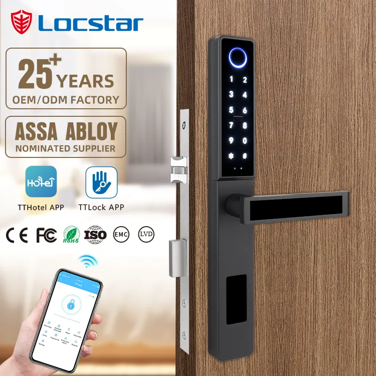 LocstarTTlockスマートドアロックBLEアプリコントロールと指紋テクノロジーを備えた超狭ゲートロック