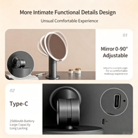 Miroir de maquillage portable rond à LED rechargeable par USB, personnalisé, double face, avec éclairage rotatif à 3 tons