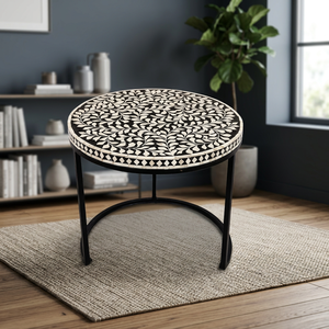 Direct B S International Eco-Friendly Antique Floral Design Modern Coffee <b>Table</b> Set Buffalo Bone Inlay Wood Frame Home Living - Product Image 1