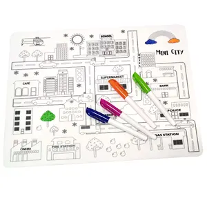 방수 미끄럼 빨 실리콘 재사용 어린이 색칠 실리콘 드로잉 매트 색칠 플레이스매트 실리콘 테이블 매트 어린이를위한