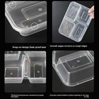 Boîte repas jetable 4 compartiments, boîte à lunch rapide transparente, qualité alimentaire commerciale, grande capacité 800 ml