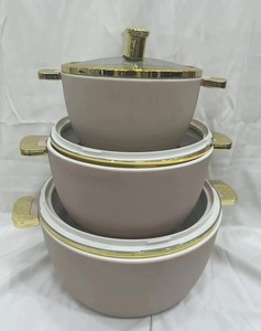 Ensemble de chauffe-plats élégant à rayures 1,8L+3,5L+6L <span class=keywords><strong>avec</strong></span> <span class=keywords><strong>fenêtre</strong></span> visible et poignée dorée – Batteries de cuisine isothermes pour la maison et la cuisine – Idéal comme cadeau - Product Image 5