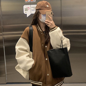 Women's Fleece <b>Lined</b> Baseball Jacket Solid Color Thick Warm Autumn Winter Outerwear Harajuku Style Loose Fit Casual <b>Coat</b> - Product Image 1