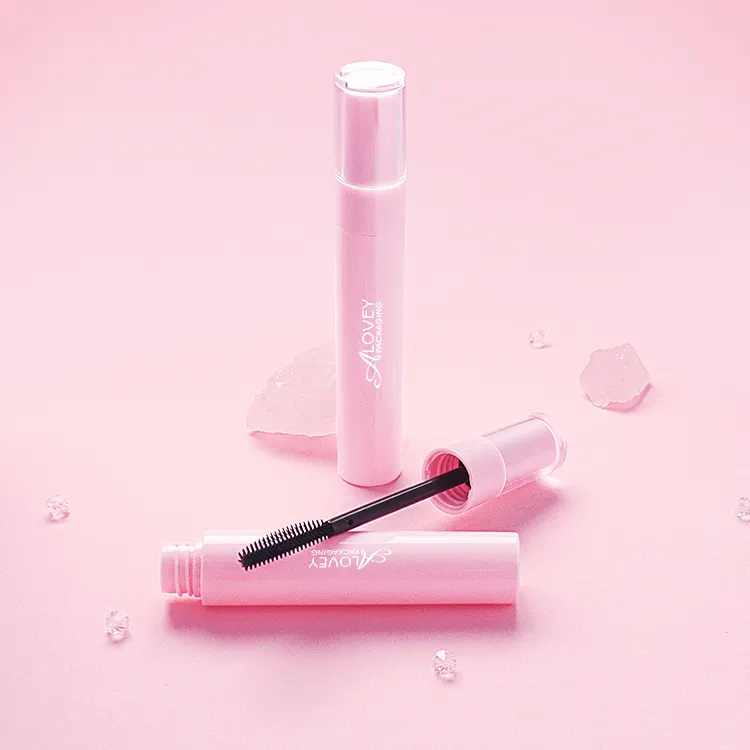 Transparente Kappe Pink Mascara Tuben Kunststoff Mascara Behälter mit Silikon bürste