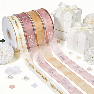 Custom Printed Organza <b>Ribbon</b> Happy Wedding Love Gold Foil Sheer <b>Ribbon</b> Rolls for Gift Wrapping Wedding Bouquet Decoration - Product Image 4