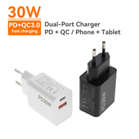 Chargeur mural double port 30W PD certifié CE RoHS Merryking, chargeur rapide 30W, chargeur Type C pour téléphone