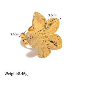 Ensemble de bijoux plaqué or 18 carats étanche Boucles d'oreilles papillon à <span class=keywords><strong>quatre</strong></span> pétales en acier inoxydable Anneaux ouverts fleur turquoise - Product Image 6