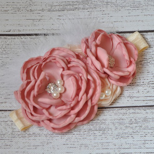 Fasce per capelli Vintage in tinta unita per neonate fascia elastica per capelli in pizzo con perle, piume di fiori, puntelli per la fotografia della fascia per bambini - Product Image 6