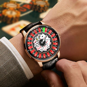 Montre mécanique à roulette rotative PINDU Designs New NH35A unisexe, surface diamantée, bracelet en cuir étanche, aiguilles en acier inoxydable, 22 mm - Product Image 2