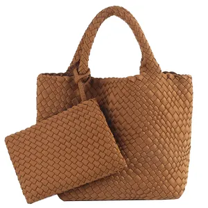 Fashion Women Custom Logo Summer Travel Neoprene Shopping Purse Handbag Woven Beach Tote Bag
