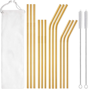 Gold Eco Friendly Reusable 18/8 Stainless Steel Metal Straws Long Drinking Straws Tumblers Dishwasher Safe With Customized Logo