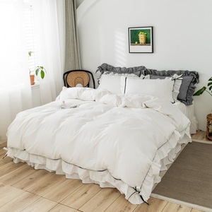 Falda de cama con volantes de estilo princesa para niña, ropa de cama de algodón de cuatro piezas, colcha de Color puro - Product Image 2