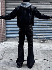 OEM ODM <strong>Men</strong> Washed Black Flare Jeans High Street Slim Fit Denim Pants Low MOQ Wholesale Slouchy <strong>Bootcut</strong> Puddle <strong>Trousers</strong> - Product Image 4
