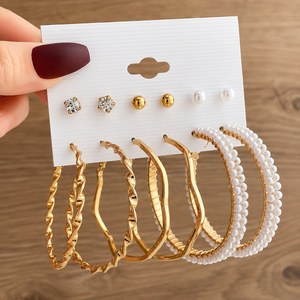 Fashion New Pearl Heart Circle Gold Plated Butterfly Hoop <b>Stud</b> <b>Earrings</b> <b>Set</b> for Women Jewelry Wholesale - Product Image 3