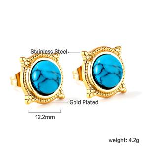 Pendientes Geométricos de Turquesa Azul, Joyería Vintage de Moda, Diseño Grueso Chapado en Oro de 18k, Pendientes Únicos de Acero Inoxidable - Product Image 2