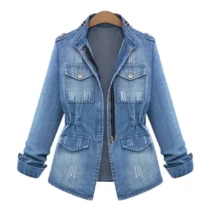 Veste en Jean longue et serrée pour femmes, veste frontale en Jean, grande taille, nouveauté, OEM, vente en gros