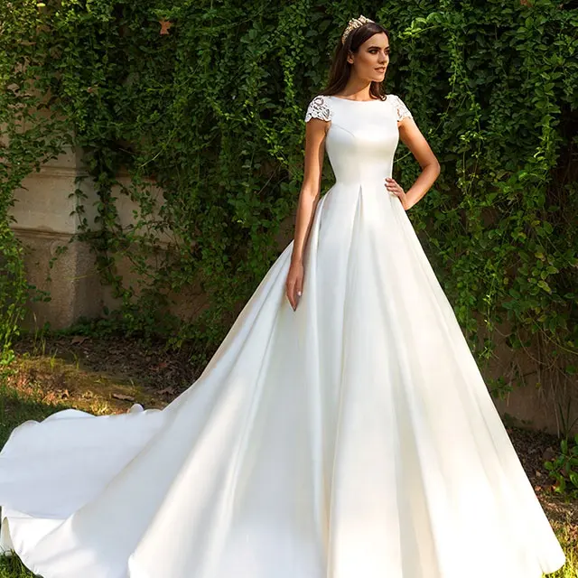 Latest Bridal Wedding Dresses With Sleeve Design A Line Gowns For Wholesale