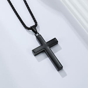 <b>Titanium</b> Steel Cross Necklace Carbon Fiber Inlay Street Style Men's Pendant Fashion Jewelry Trendy Design - Product Image 3