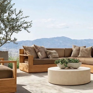 Ensemble de mobilier d'extérieur en bois de teck massif canapé avec coussins pour villas de jardin, hôtels ou appartements à usage extérieur - Product Image 1