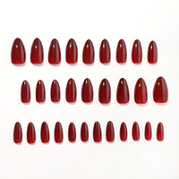 30 faux ongles à presser rouge cerise, forme amande, longueur moyenne, brillants, couvrance totale, pour l'automne, l'hiver et les fêtes