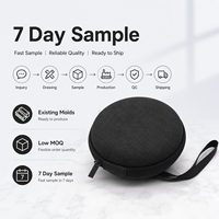 Étui rigide rond personnalisé en EVA avec poche en filet zippée, sangle élastique et rangement portable pour accessoires d'écouteurs
