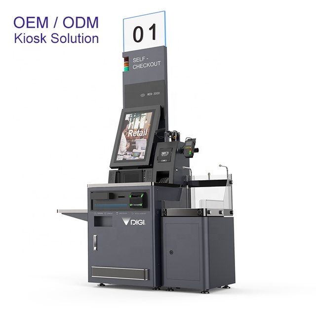 19 Inch 21.5 Inch Dual Screen Supper Market Self Check Out Kiosk Cash Recycler Shopping Mall POS Card Reader Payment Kiosk