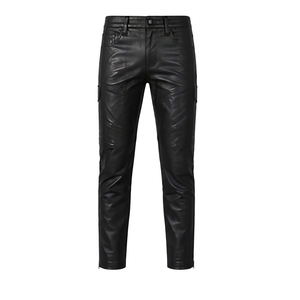 Pantalon de motard vintage en cuir de vache véritable pour homme, respirant, coupe droite, en cuir véritable, par Standard International - Product Image 1