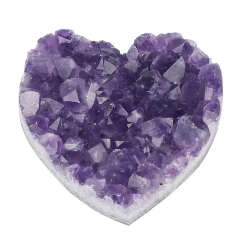 Grosir alami Amethyst cluster hati logam berdiri batu kristal alami kerajinan untuk hadiah ulang tahun