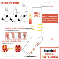 Chaussettes de compression personnalisées de haute qualité ZONEKKI 15-20 mmHg, chaussettes de voyage pour infirmières, chaussettes de compression respirantes pour femmes et hommes