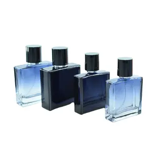 Mavi siyah doldurulabilir oda spreyi konteyner 30ml kare lüks parfüm şişeleri cam 50ml püskürtücü ile