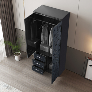 2 Doors <strong>Black</strong> <strong>Wardrobe</strong> Closed 0.8m Cupboards for Bedroom <strong>Wardrobe</strong> 3 Drawers Customized <strong>Wardrobe</strong> with <strong>Mirror</strong> - Product Image 5