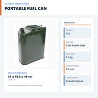 Bidon à carburant portable 20L en acier laminé à froid 0,6 mm avec bec verseur inclus pour utilisation en extérieur et sur tracteur GSJC-LS-20