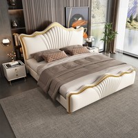 Lit de Luxe Moderne et Confortable en Similicuir, Cadre de Lit en Bois de Pin avec Sommier à Ressorts et Boîte de Rangement Intégrée, Tailles King et Queen, Haut de Gamme